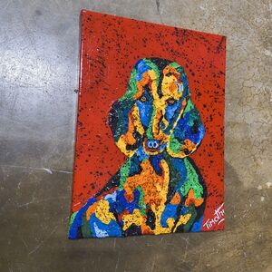 Original Textured Acrylic Dachshund 12" X 21" Gallery Wrapped Canvas by Timothy